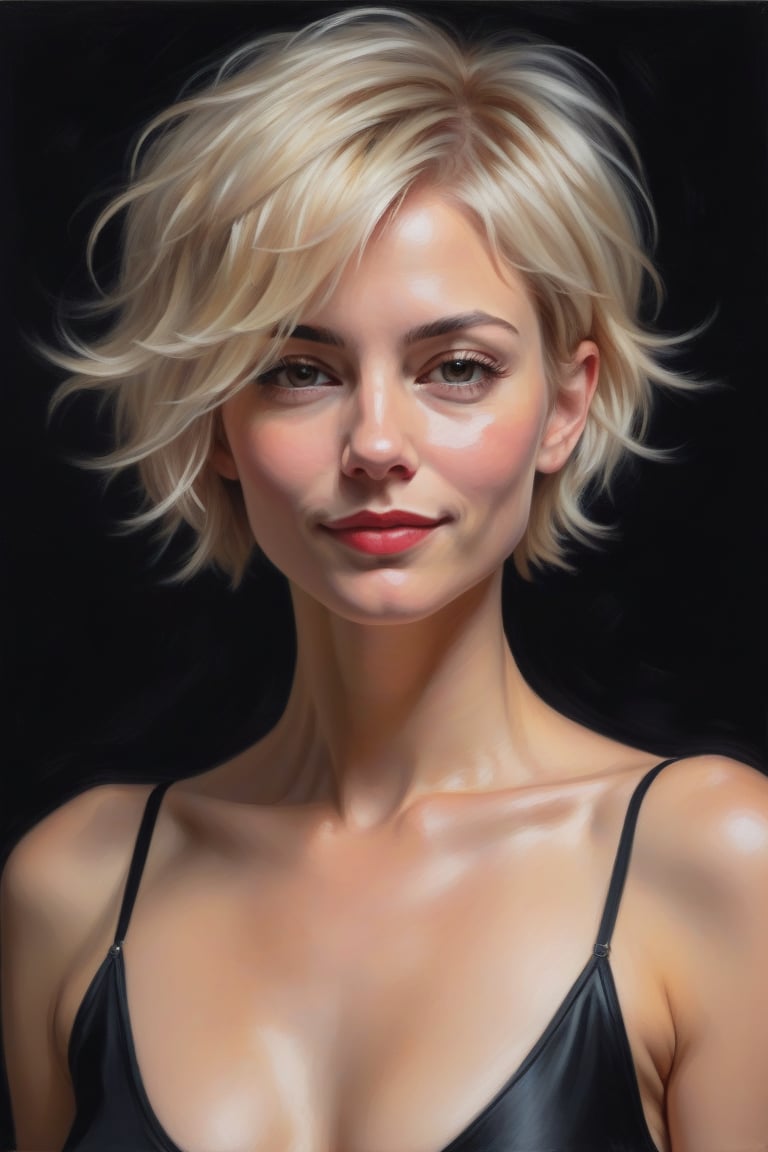 Oil Painting Art. waist up portrait of a sexy,  slim,  minx woman of 35 years old by user_744422647051517677 on Tensor.Art