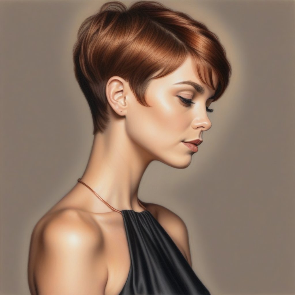 color pencil art,  draw in color pencil of a 30 years old sexy woman,  pixie hair cut copper by user_744422647051517677 on...