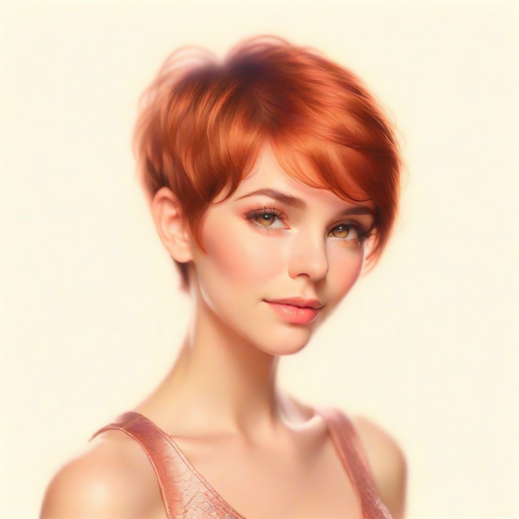 color pencil art,  a 35 years old sexy pixie hair cut copper,  summer dresses by user_744422647051517677 on Tensor.Art