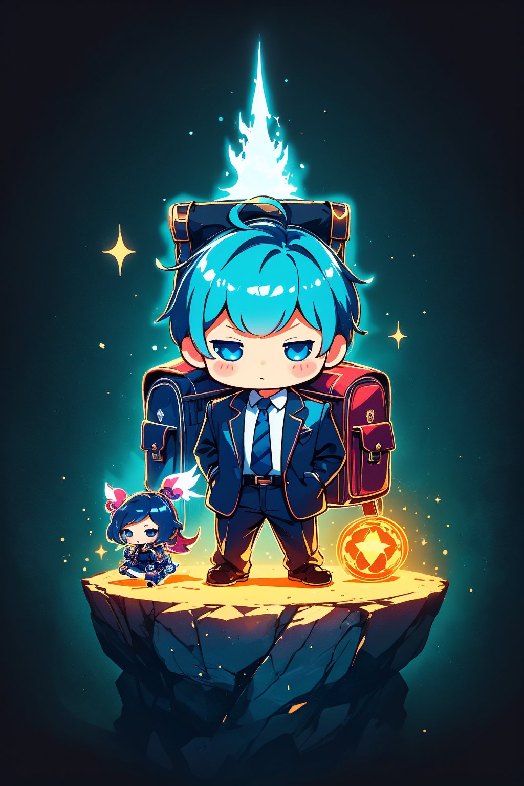 score_9,score_8_up,score_7_up,(chibi: 1.4),glowing outlines,Magical POP Illustration,game style,different world style,female businessman,extra large backpack,fantasy background,extremely excellent composition,glowing outlines,fantasy,dreamlike,concept,ancient,