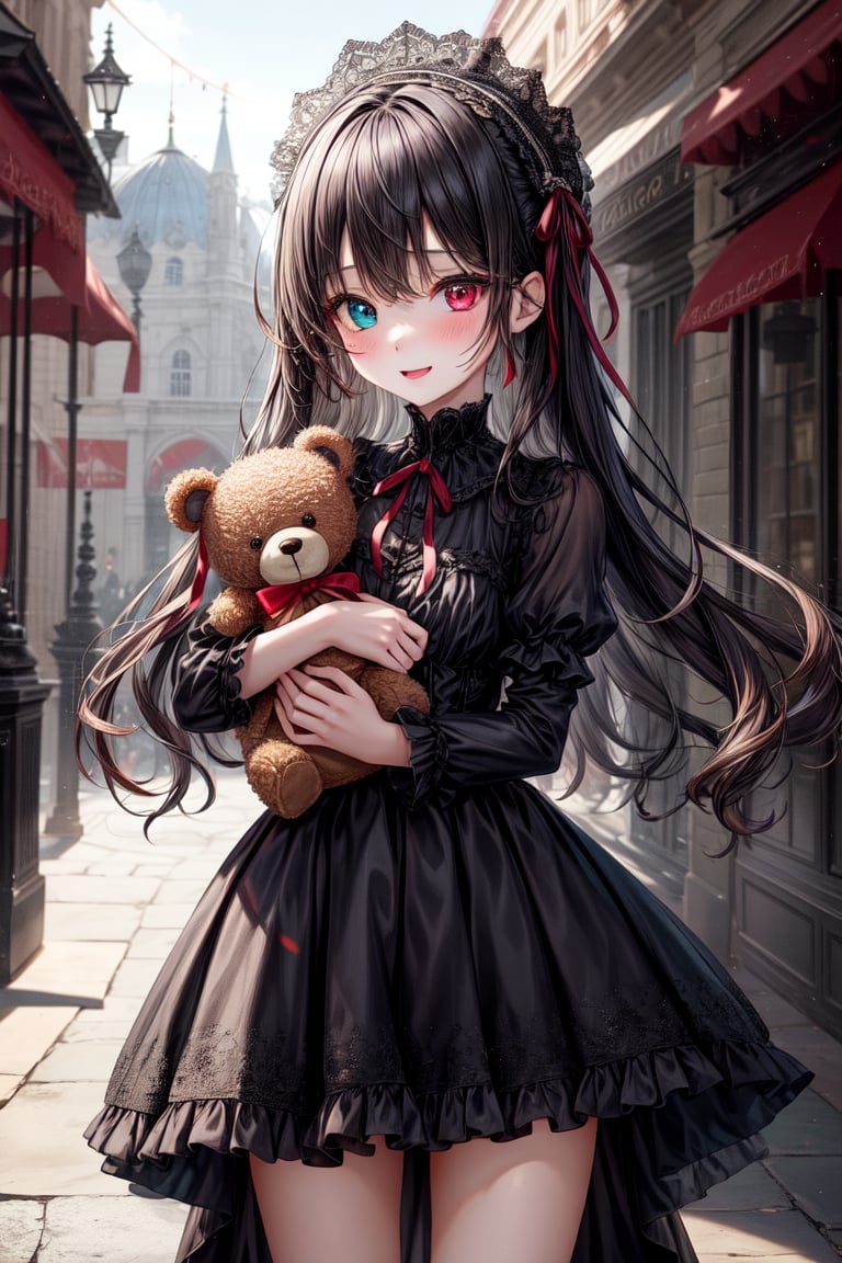 very beautiful loli 7 years old girl,  long wavy black hair,  dark red ribbon in her hair by El Holandes Errante on Tensor...