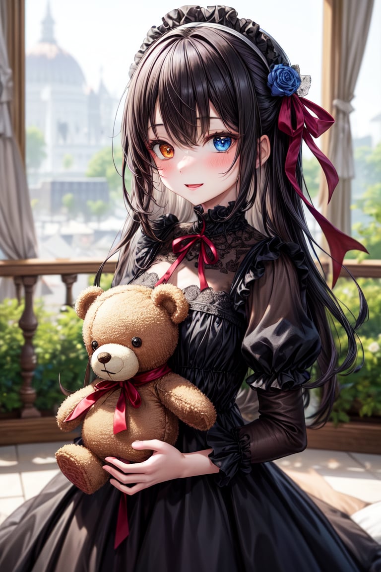 very beautiful loli 7 years old girl,  long wavy black hair,  dark red ribbon in her hair by El Holandes Errante on Tensor...