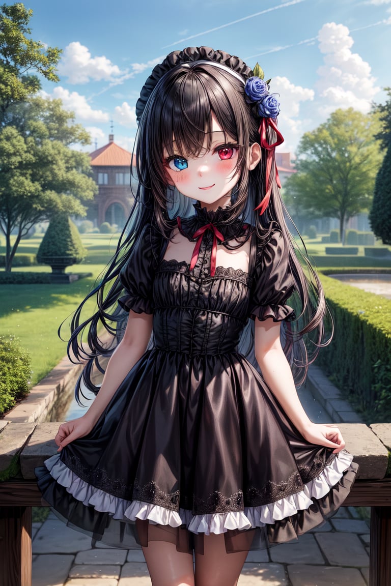 very beautiful loli 7 years old girl,  long wavy black hair,  dark red ribbon in her hair by El Holandes Errante on Tensor...