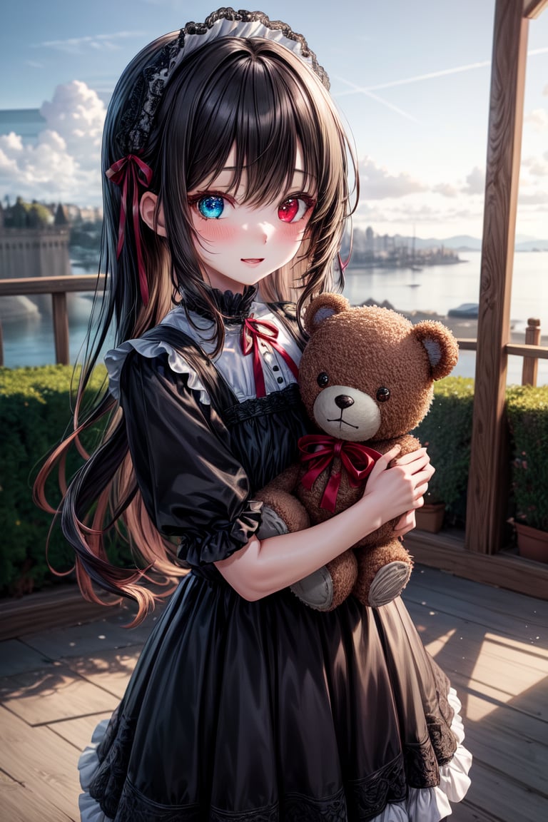 very beautiful loli 7 years old girl,  long wavy black hair,  dark red ribbon in her hair by El Holandes Errante on Tensor...