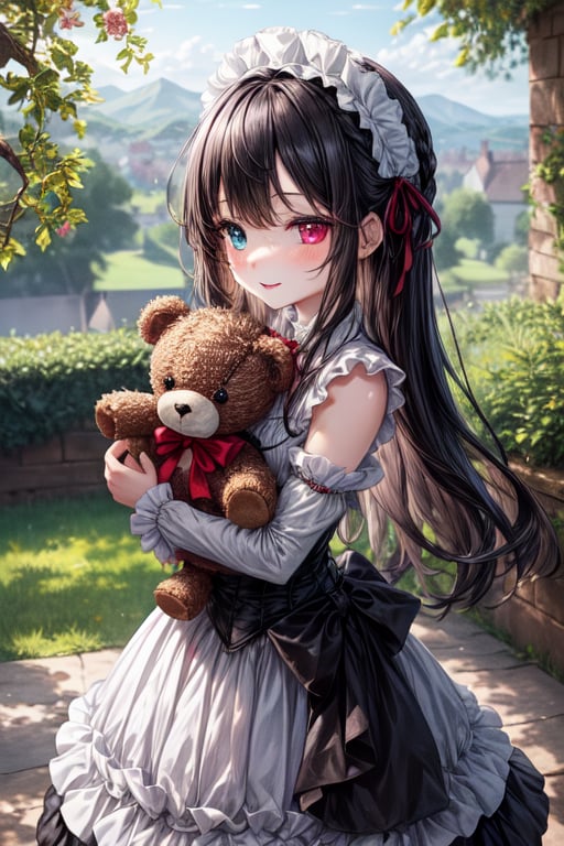 very beautiful loli 7 years old girl,  long wavy black hair,  dark red ribbon in her hair by El Holandes Errante on Tensor...