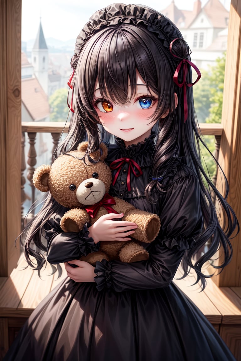 very beautiful loli 7 years old girl,  long wavy black hair,  dark red ribbon in her hair by El Holandes Errante on Tensor...