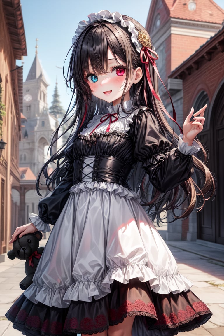 very beautiful loli 7 years old girl,  long wavy black hair,  dark red ribbon in her hair by El Holandes Errante on Tensor...