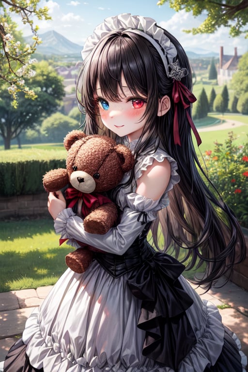very beautiful loli 7 years old girl,  long wavy black hair,  dark red ribbon in her hair by El Holandes Errante on Tensor...