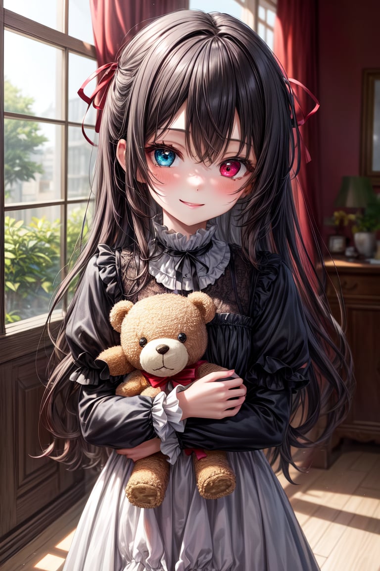very beautiful loli 7 years old girl,  long wavy black hair,  dark red ribbon in her hair by El Holandes Errante on Tensor...
