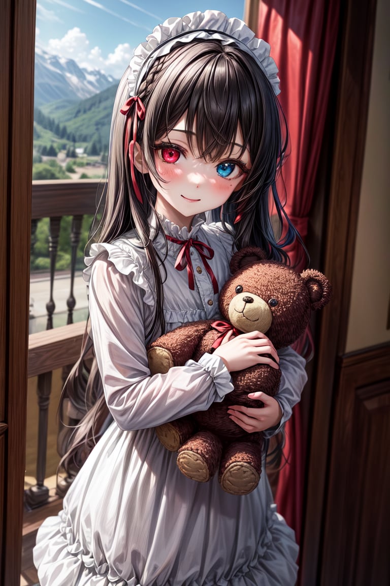 very beautiful loli 7 years old girl,  long wavy black hair,  dark red ribbon in her hair by El Holandes Errante on Tensor...
