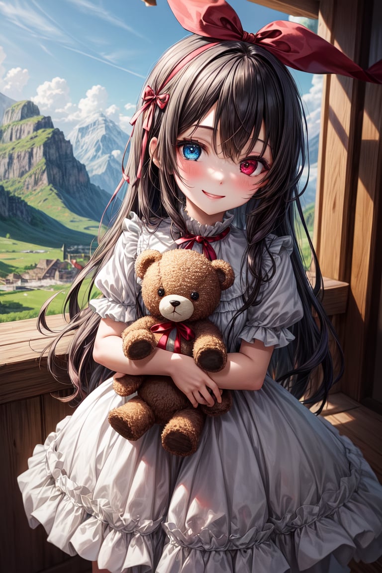 very beautiful loli 7 years old girl,  long wavy black hair,  dark red ribbon in her hair by El Holandes Errante on Tensor...