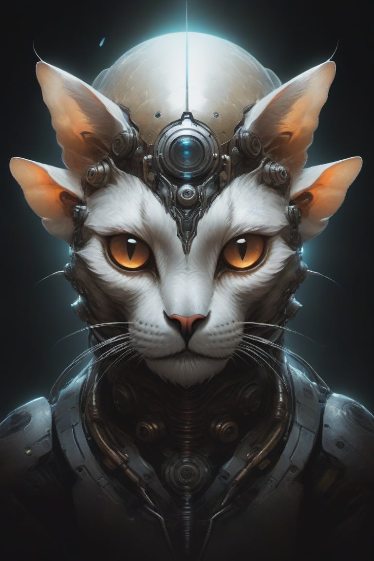 Ethereal portrait of an alien creature with details of a robot fusion cat whit gorilla fusion with claws the full robot fi...