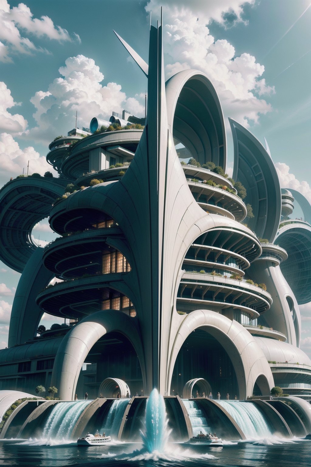High-definition photorealistic render of an exterior vertical sculptural casttle in parametric architecture,  with pointed...