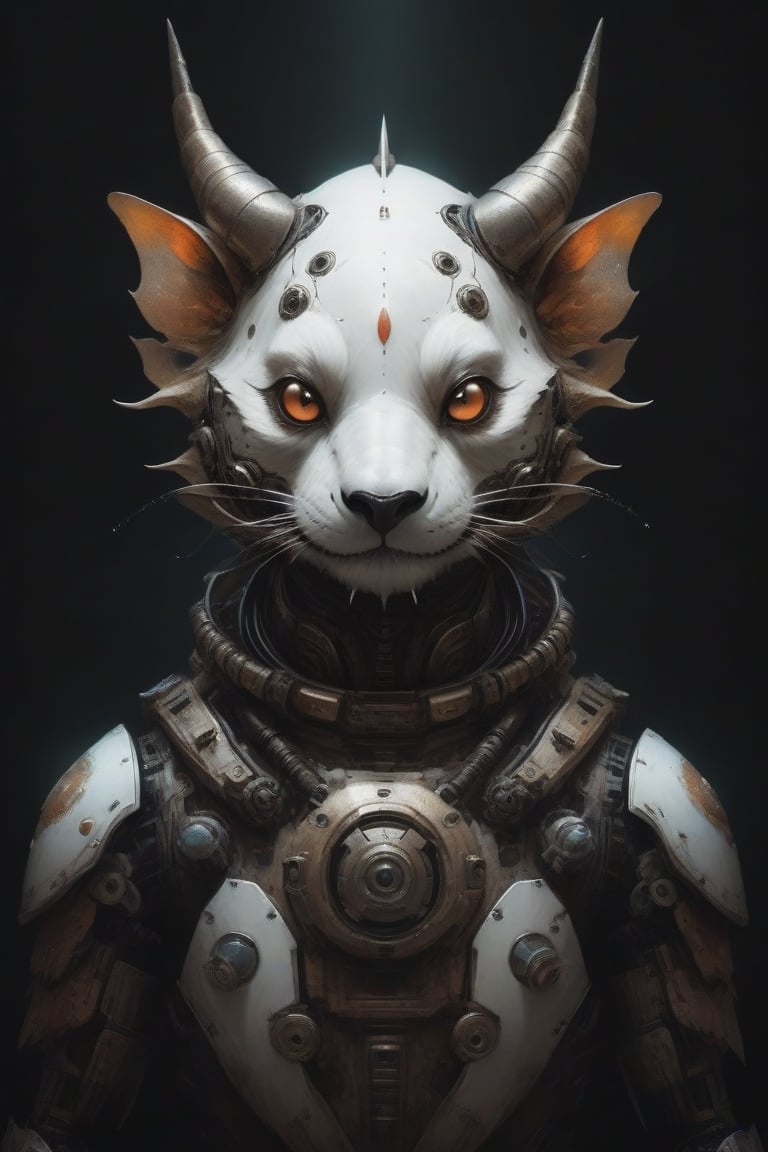 Ethereal portrait of an alien creature with details of a robot fusion panda whit dragon fusion with claws the full robot f...