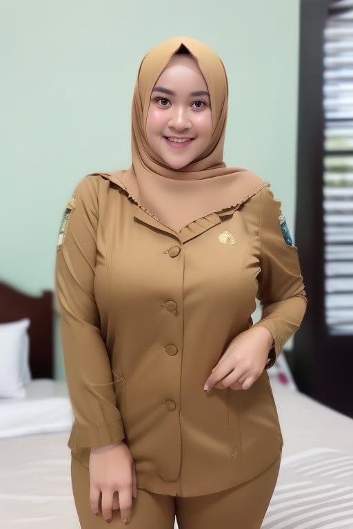 Prompt: indonesian woman wearing hijab pns, chubby face, beautiful woman, big breast, curvy body, chubby body, full body, pns suit tight, on the bed in the room hotel,Negative prompt: EasyNegative,Steps: 20,Sampler: Euler a,KSampler: euler_ancestral,Schedule: normal,CFG scale: 7,Seed: 0,Size: 512x768,VAE: None,Denoising strength: 0,Clip skip: 2,Model: MikasMix_v2,LoRA: IndoHijab_v1