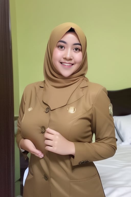 Prompt: indonesian woman wearing hijab pns, chubby face, beautiful woman, big breast, curvy body, chubby body, full body, pns suit tight, on the bed in the room hotel,Negative prompt: EasyNegative,Steps: 20,Sampler: Euler a,KSampler: euler_ancestral,Schedule: normal,CFG scale: 7,Seed: 0,Size: 512x768,VAE: None,Denoising strength: 0,Clip skip: 2,Model: MikasMix_v2,LoRA: IndoHijab_v1