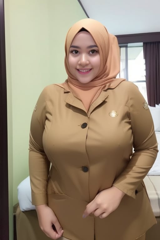 Prompt: indonesian woman wearing hijab pns, chubby face, beautiful woman, big breast, curvy body, chubby body, full body, pns suit tight, on the bed in the room hotel,Negative prompt: EasyNegative,Steps: 20,Sampler: Euler a,KSampler: euler_ancestral,Schedule: normal,CFG scale: 7,Seed: 0,Size: 512x768,VAE: None,Denoising strength: 0,Clip skip: 2,Model: MikasMix_v2,LoRA: IndoHijab_v1