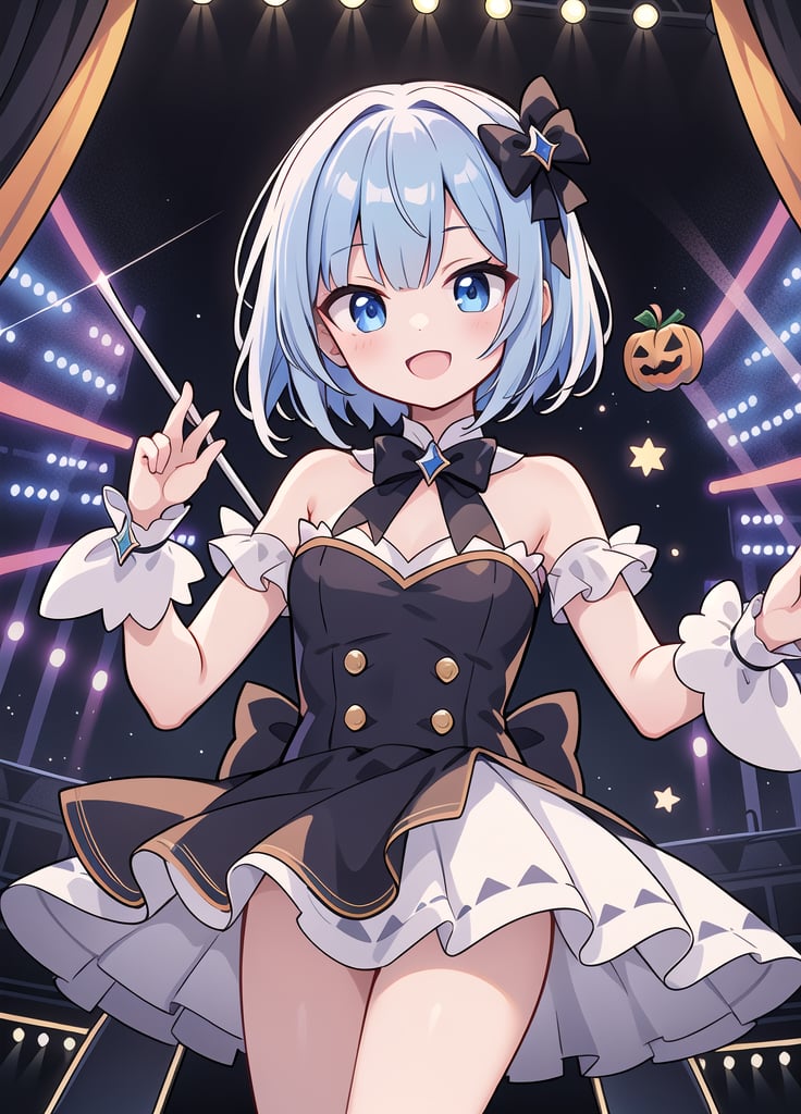 Pretty young, cheerful smile, magical girl, the stage is midnight Halloween, short hair, straight hair,