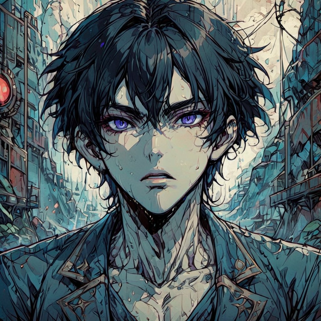 Highly Detailed, High Quality, Masterpiece, Beautiful, Dominant, Dark Fantasy, Anime, 80Style, Only One, portrait,Dark Manga of, Boy, OnlyBoy, AnimeBoy