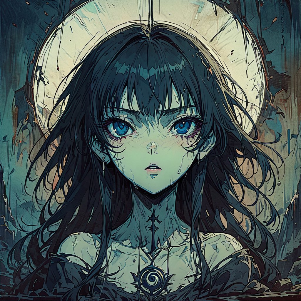 Highly Detailed, High Quality, Masterpiece, Beautiful, Dominant, Dark Fantasy, Anime, 80Style, Only One, portrait,Dark Manga of