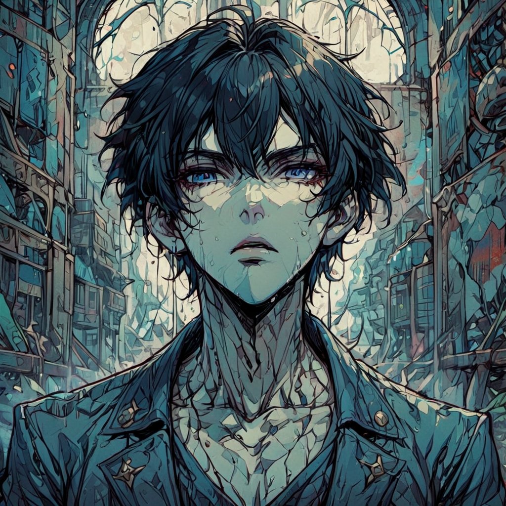 Highly Detailed, High Quality, Masterpiece, Beautiful, Dominant, Dark Fantasy, Anime, 80Style, Only One, portrait,Dark Manga of, Boy, OnlyBoy, AnimeBoy