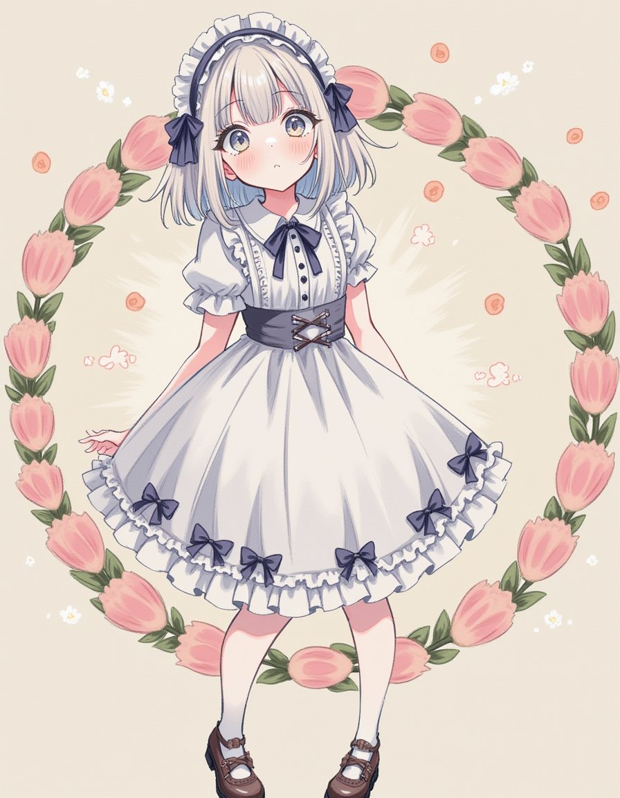 1girl, white lolita fashion