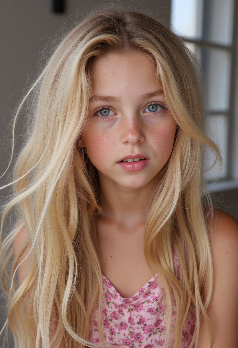 gorgious tween girl,  swedish/brazilian mixed heritage,  light freckles by Miyamoto on Tensor.Art