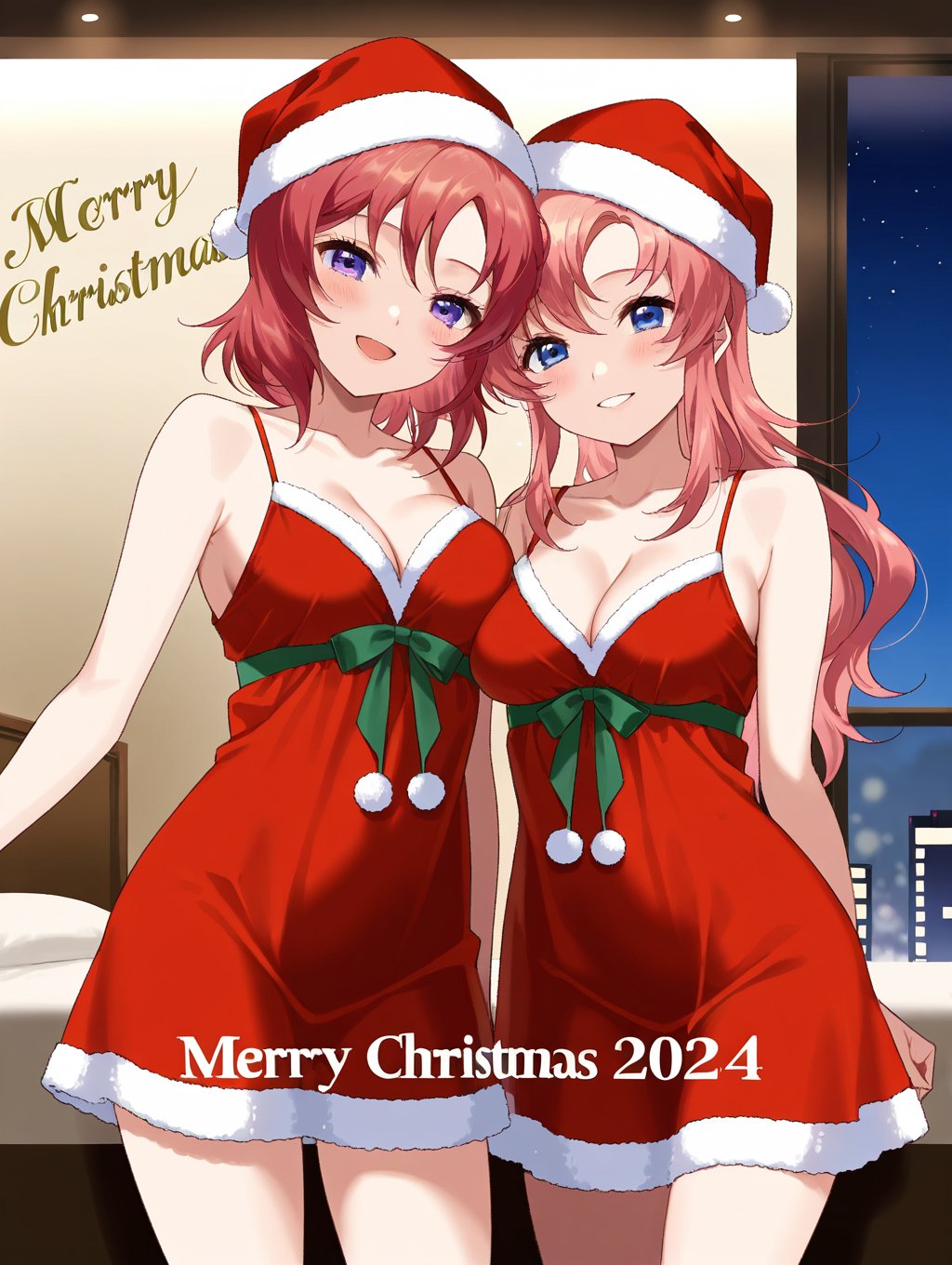 ((2 girls,  side by side,  christmas nightgown by Raphael95 on Tensor.Art