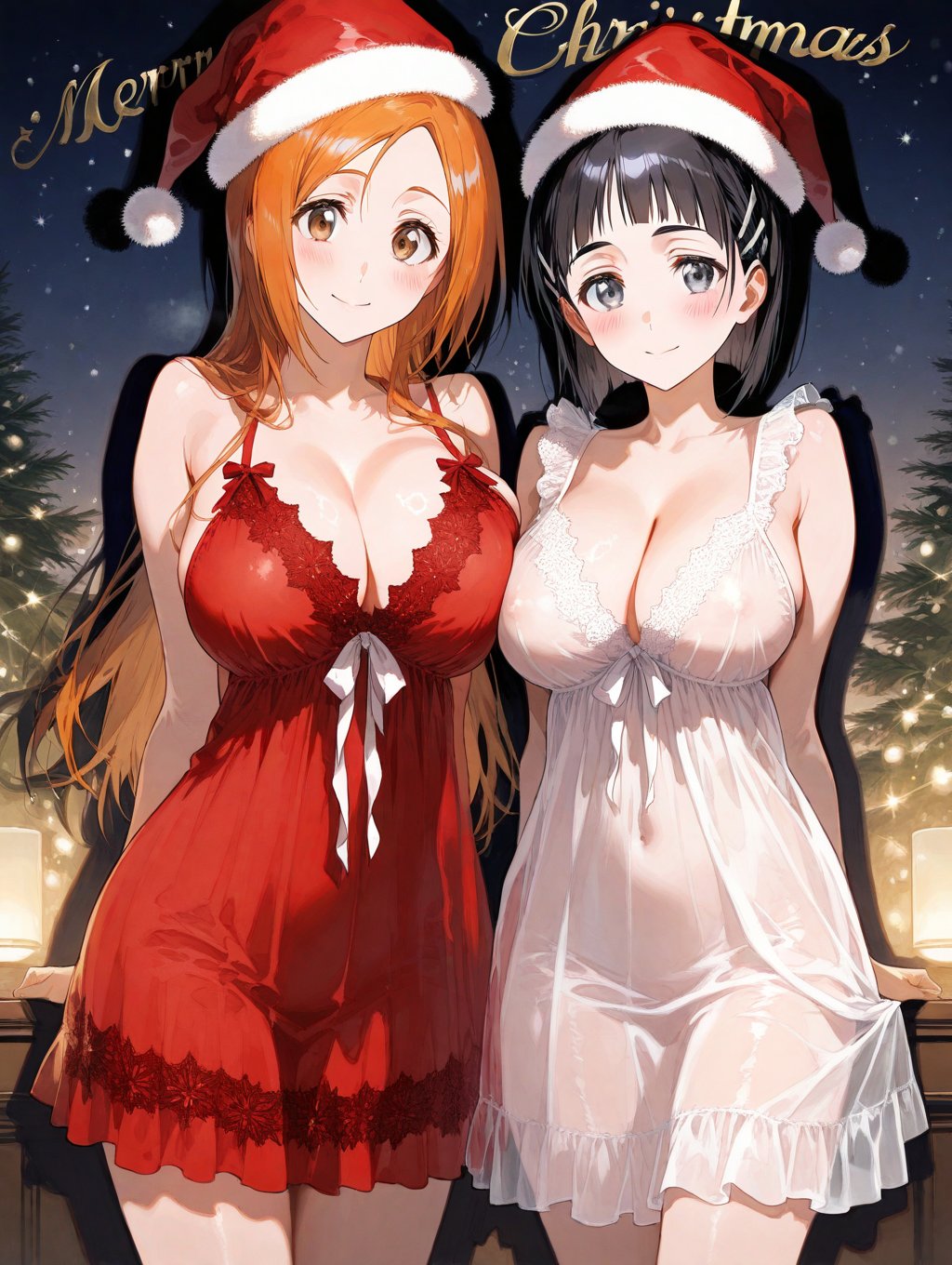 ((2 girls,  side by side,  christmas nightgown by Raphael95 on Tensor.Art