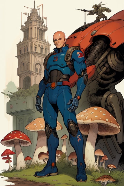 Ultra-precise, high-definition, SF Mechanical Skin Tight Suit Bald Old Man, Roger Dean's Mass-Produced Zaku with mushrooms