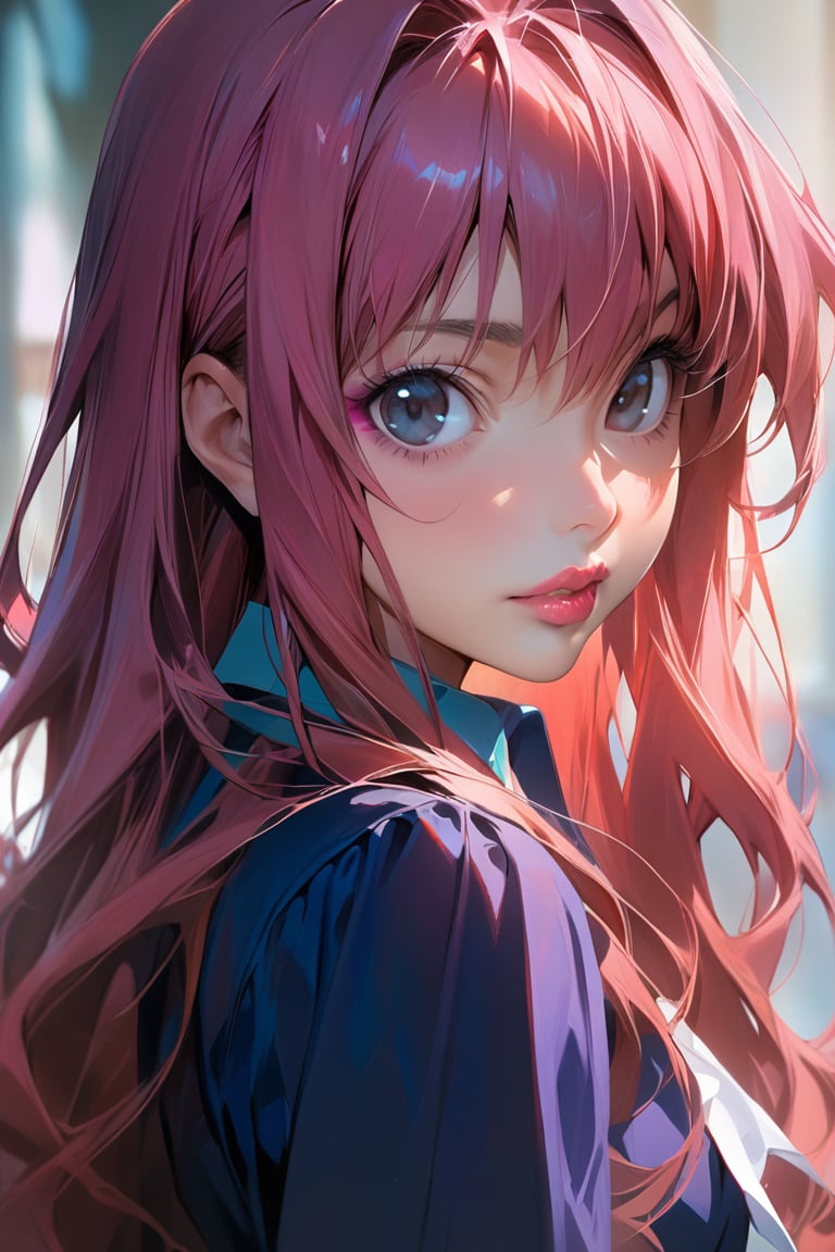 (masterpiece), best quality, solo, 1girl,  looking_at_viewer, eyelashes,upper_body, lips, makeup,aqua,louise francoise le blanc de la valliere, zero no tsukaima, pink hair, long hair