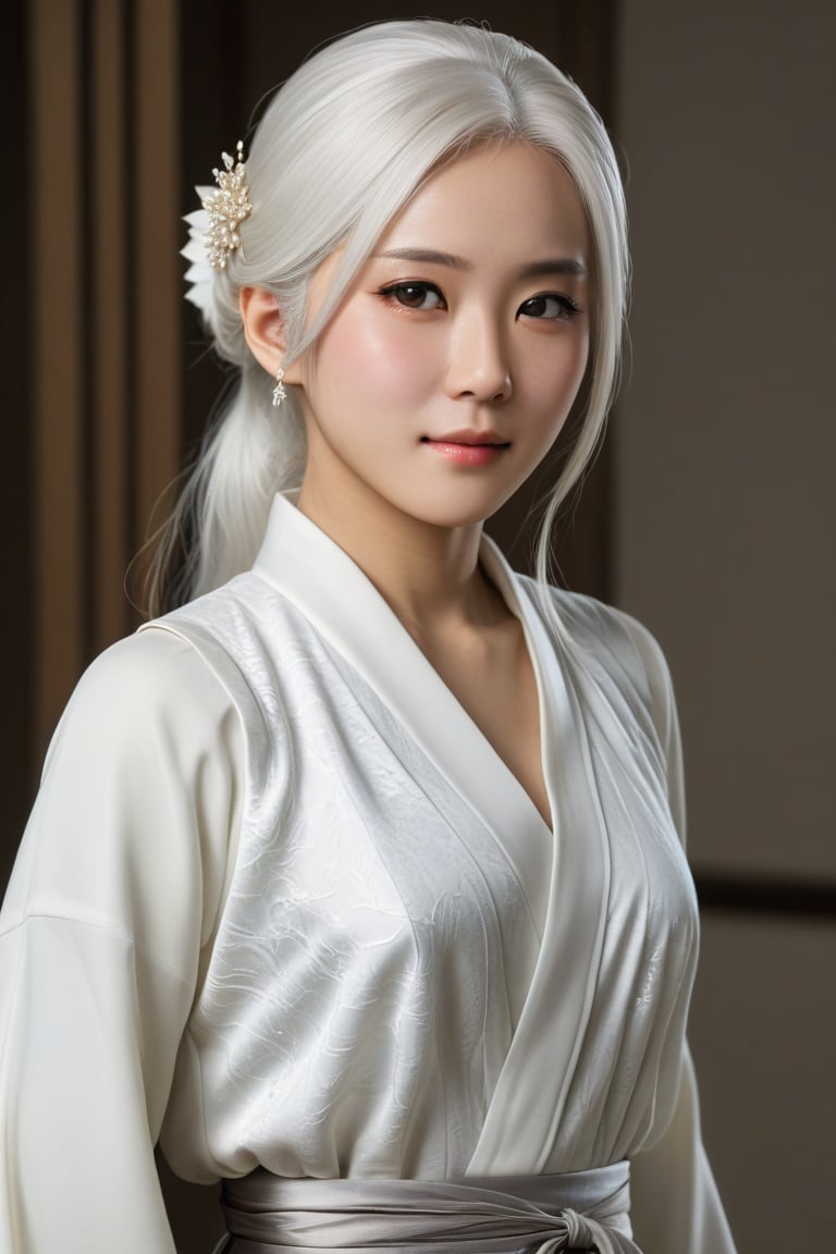 Hizuki, white_hair,elegant clothes ,Extremely Realistic