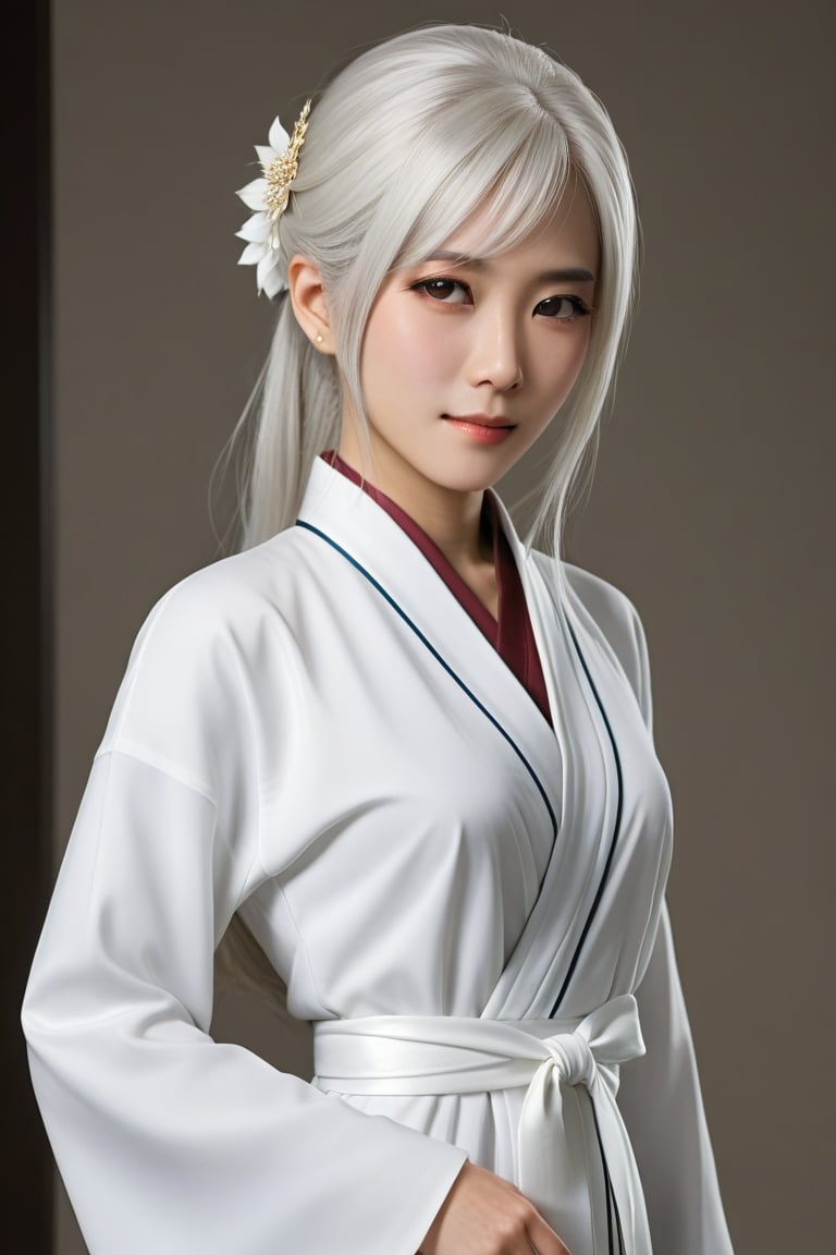 Hizuki, white_hair,elegant clothes ,Extremely Realistic