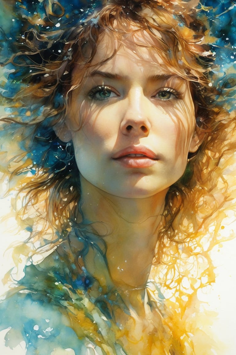 Hyper realistic-surreal and fantastic composition,  perfect and dynamic watercolor,  portrait of Anna Sawai by user_747556...