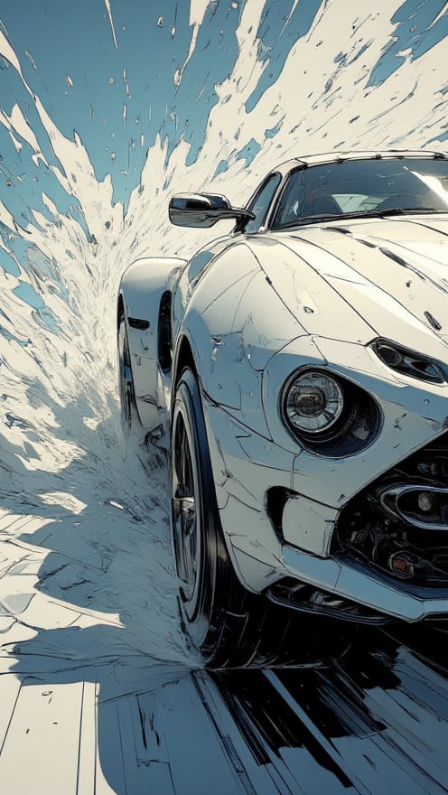 In a cinematic close-up,  a futuristic car,  inspired by Hideo Kojima's aesthetic by ZloyOrk on Tensor.Art