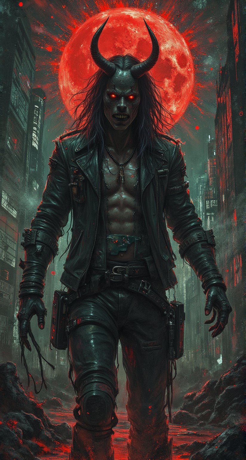 A gritty cyberpunk, supernatural, ZloyOrk style