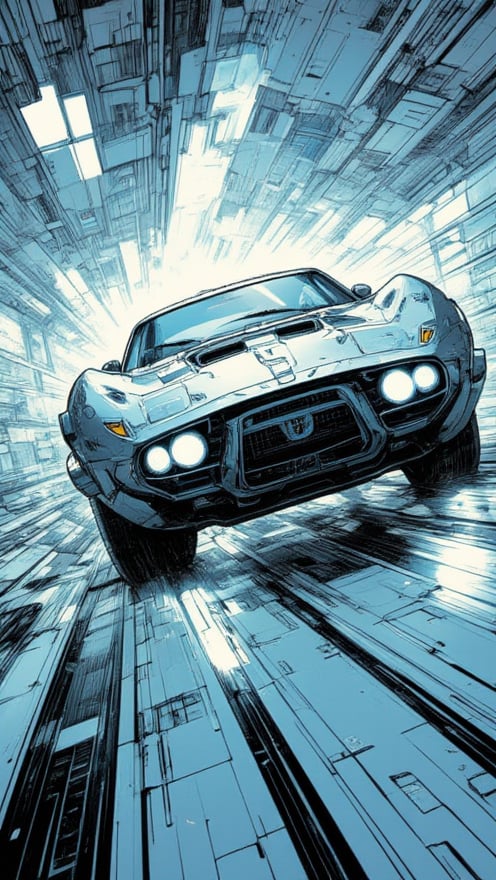 In a cinematic close-up,  a futuristic car,  inspired by Hideo Kojima's aesthetic by ZloyOrk on Tensor.Art