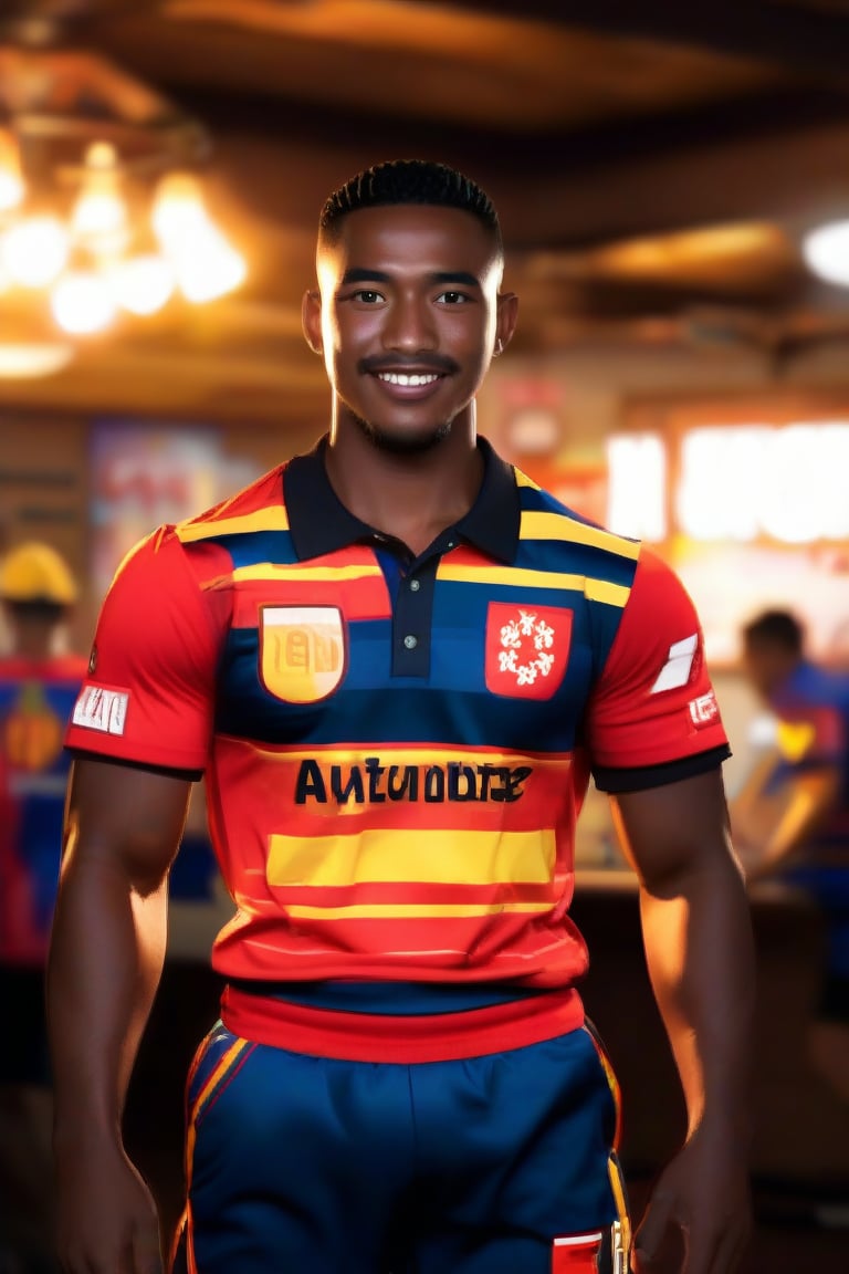 (exceptional masterpiece, only realistic, best quality), professional photo image of the best perfect perculiar handsome masculine afroasian man, his intricate realistic highly-detailed manly asian head hair face facialhair, he has sun-kissed skin, muscular, wearing rugby shirt on,rugby shorts on, celebrating, uhd, realism, photorealistic, faded team mates in the pub background, majestic, matte, incredible perfect image, very original,Syahnk