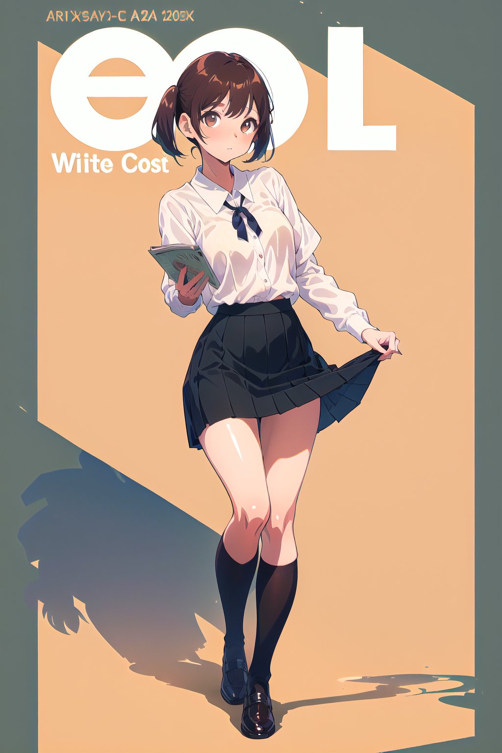 horimiya_hori,1girl ,brown eyes,
vintage hairstyle,magazine cover,modeling pose, pov_eye_contact, classroom, (nude), (black stockings), black hair, pigtails, full body view, school uniform, withe shirt, (lifting up skirt), standing 