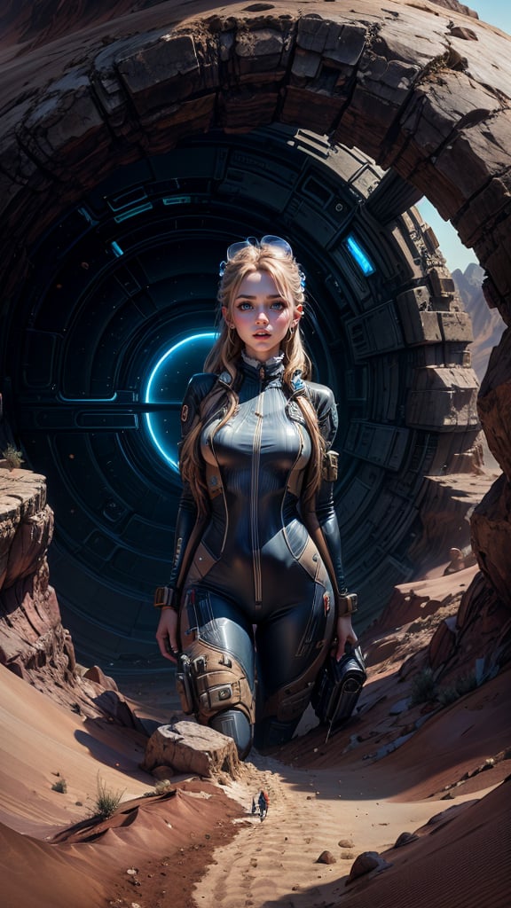 closeup Girl In Thight Plugsuit,  Desert,  Portal to another WORLD by user_748647765294443662 on Tensor.Art