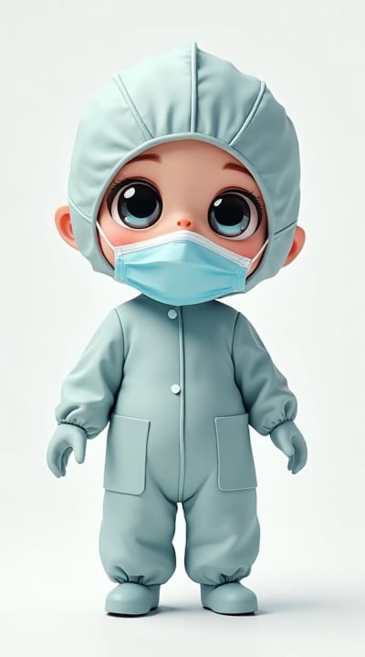 Cleanroom suit doll, vector, CG, cute, round, big eyes, mask