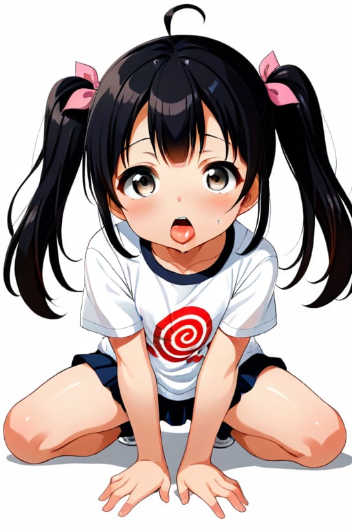 10 year old loli hypnotized showing her tongue,  black hair,  white_eyes by llilvr on Tensor.Art