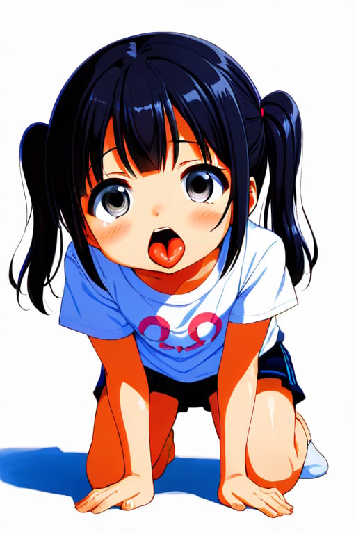 10 year old loli hypnotized showing her tongue,  black hair,  white_eyes by llilvr on Tensor.Art