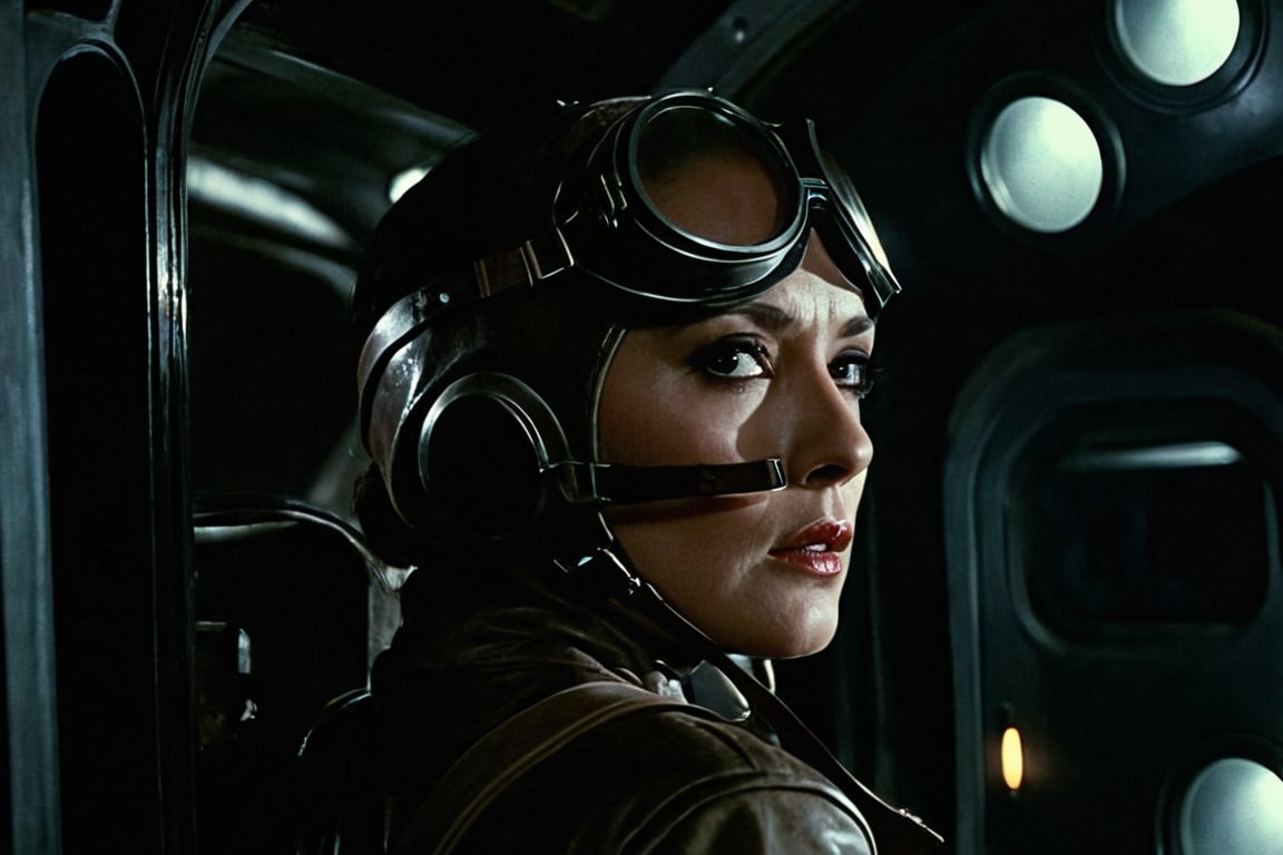 general view,  A cinematic masterpiece unfolds within the foggy retro-futuristic spaceship's dimly lit interior. Fritz Lan...