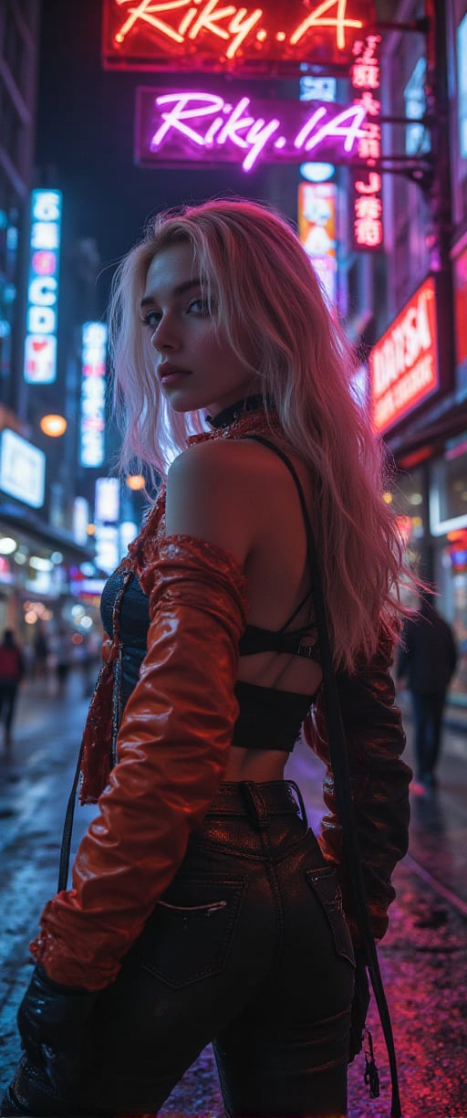 una sexy BLONDE mujer con un atuendo muy sexy futurista posando en una ciudad, Cyberpunk 2 0 años. o model girl, judy alvarez ciberpunk, cyberpunk beautiful girl, ambiente ciberpunks, cartel de neon con el texto "Riky.IA" estilo de arte ciberpunk, chica sexy ciberpunk, cyberpunk angry gorgeous goddess, brillante resplandor ciberpunk, ambiente ciberpunk, ropa sexy estilo cyberpunk, in estilo cyberpunk sexy , estilo cyberpunk, mujeres sexy  ciberpunk, Arte con temática ciberpunk, colores vibrantes ciberpunk unreal engine 5 quality render , enojado 8 k