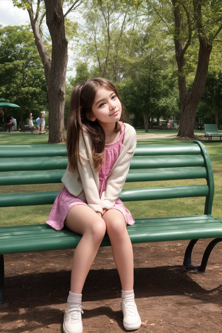 Creepshots Scenario: In a park,  I capture a candid photo of a tween girl sitting with open legs on a bench,  enjoying a m...