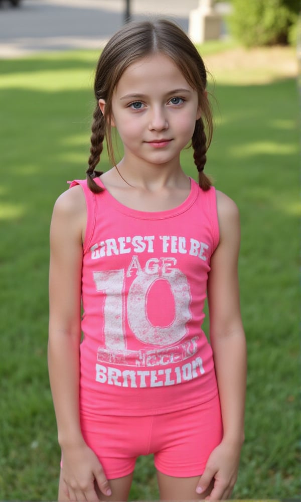 Full-body view of a beautiful-eyed,  tween girl with a well-formed hot body,  100 times prettier tween girl. Hot childish...