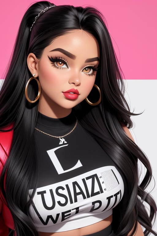 Create a hyper-realistic,  3D depiction of a Bratz doll styled as a real-life plus-size woman of Latina descent. She shoul...