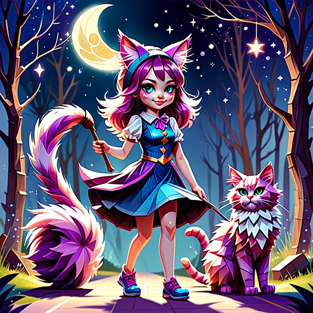 (walks, stands, runs, dreams) ;
(heroine of a book about magic) ;
(girl, fluffy cat ears on her head) ;
(in a great mood casts a spell) .