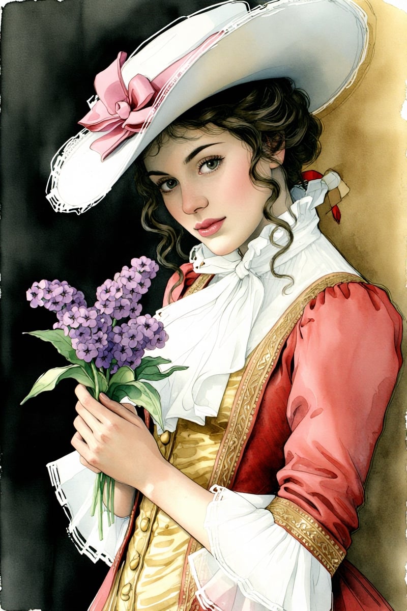 Free-pose portrait,  watercolor and acrylic,  Rococo style: a beautiful elegant Russian woman by  Mila on Tensor.Art